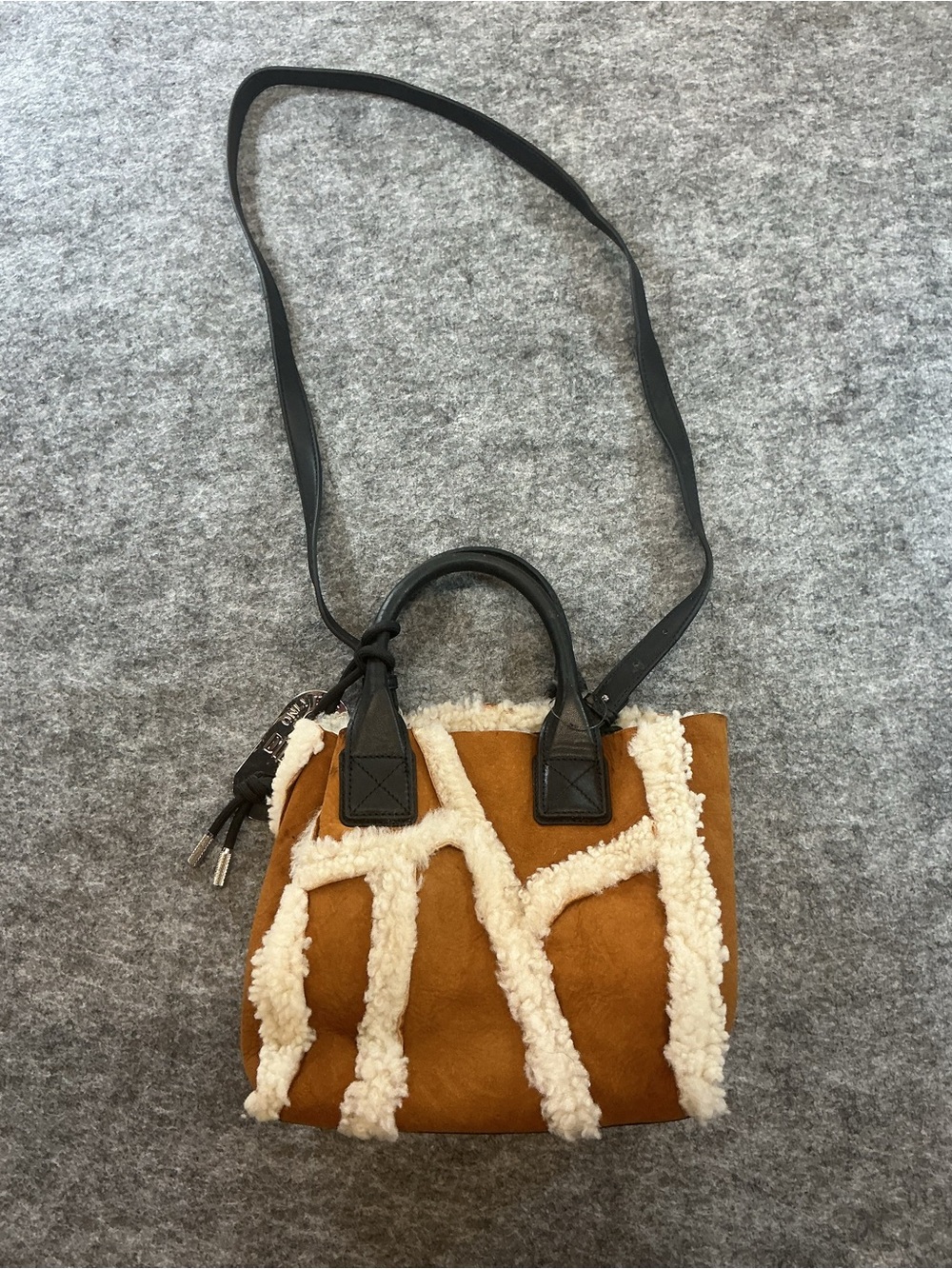 Diesel Suede Shearling Accent Crossbody Tote - Brown